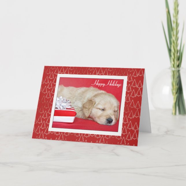 Tarjeta Felices vacaciones Golden Retriever Puppy (Anverso)