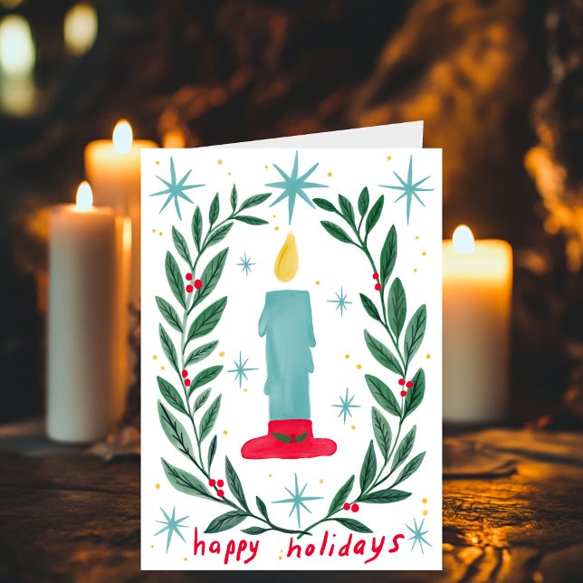 Tarjeta Felices vacaciones Navidades Botánicos de Velas he (Happy Holidays Candle Botanical Handmade Christmas Card
)