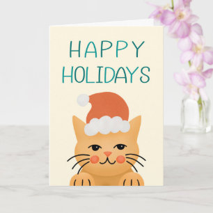 Tarjeta Felices vacaciones Navidades de gatos de Santa Hat
