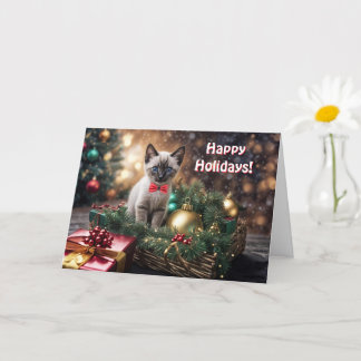 Tarjeta Felices vacaciones Navidades Gato tipo siamés gati