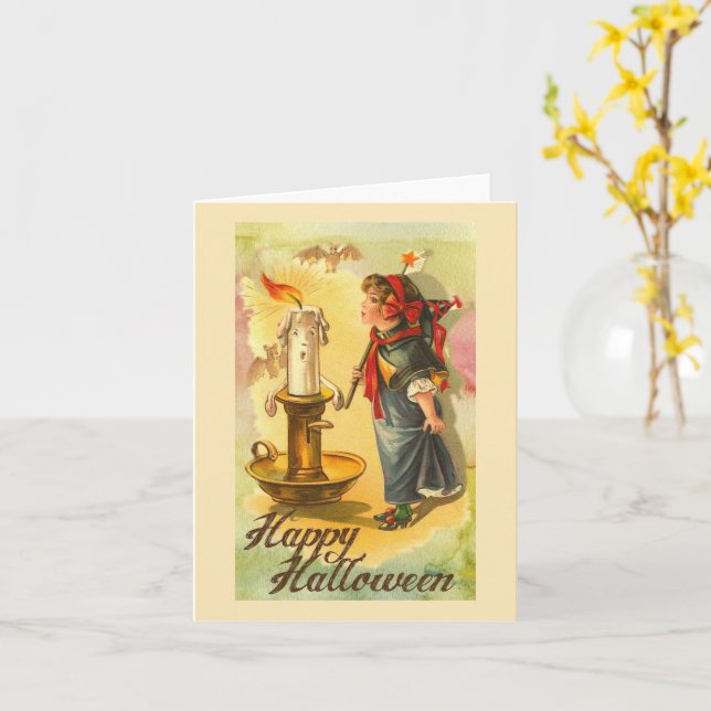 Tarjeta Felices velas de Halloween y la cosecha Chica (flor amarilla)