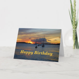 Tarjeta Felices veleros de cumpleaños al atardecer