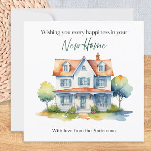 Tarjeta Felicidad de Nuevo Hogar Acuarela Personalizada