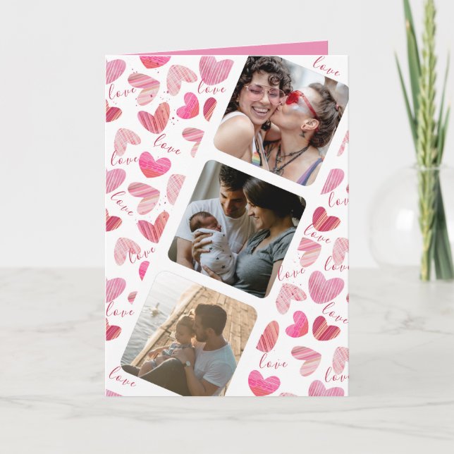 Tarjeta Felicidad de San Valentín Colaje de Fotos de Coraz (Anverso)