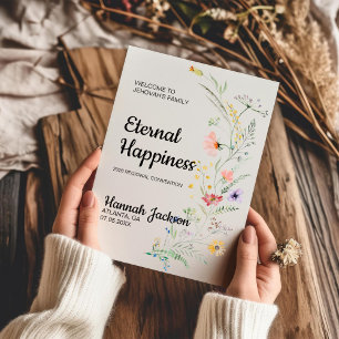 Tarjeta Felicidad eterna bautismo JW con flores de primave