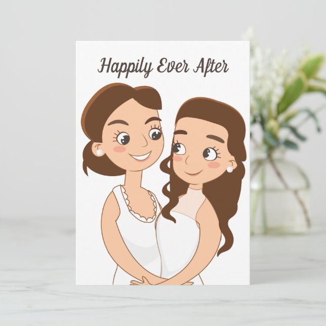 Tarjeta Felicidad por la pareja de Bodas lesbianas (Anverso de pie)