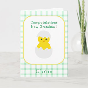 Tarjeta Felicidades a la nueva abuela, pollito de género n