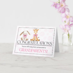 Tarjeta Felicidades a los abuelos por el nuevo bebé rosa