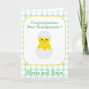 Tarjeta Felicidades a nuevos abuelos de pollito género neu