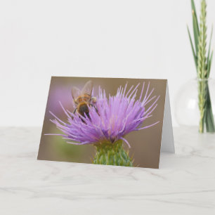 Tarjeta Felicidades Abeja en Foto de Cardo Púrpura Persona