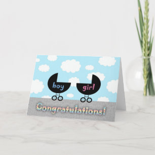 Tarjeta Felicidades Adorables Gemelos Niño y Niña