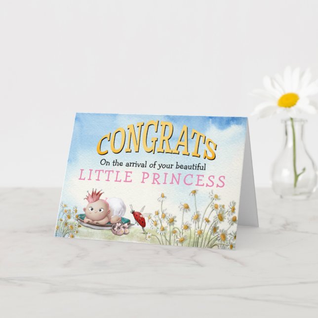 Tarjeta Felicidades amables, bebé, muchacha, princesa, cor (Planta pequeña)
