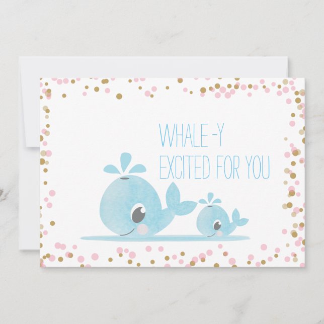 Tarjeta Felicidades Bebé Acuarela Ballenas Lindas (Anverso)