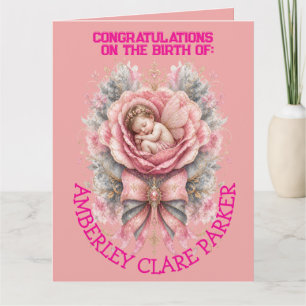 Tarjeta Felicidades Bebé Hada niña Rosa Rosa Nacimiento