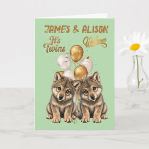 Tarjeta Felicidades, cachorros de lobo gemelos