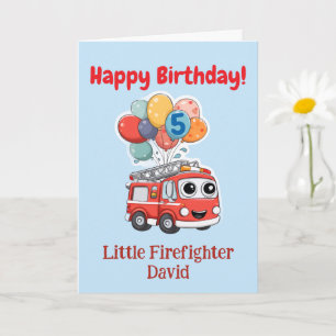 Tarjeta Felicidades Camión de Bomberos, Cumpleaños 5 Perso