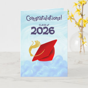 Tarjeta Felicidades Clase de 2026 Gorra de Graduación Roja