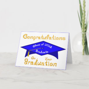 Tarjeta Felicidades Clase de 2026 Graduado Azul Blanco