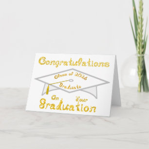 Tarjeta Felicidades Clase de 2026 Graduado Oro Blanco