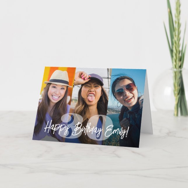Tarjeta Felicidades Cumpleaños Script Collage de Fotos con (Anverso)
