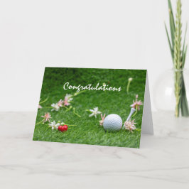 Tarjeta Felicidades de golf con flores y pelota de golf