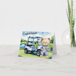 Tarjeta Felicidades de golf para el bebé golfer es niño