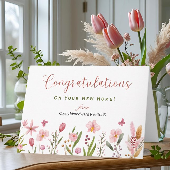 Tarjeta Felicidades de Realtor por tu nuevo hogar | Flores (Subido por el creador)