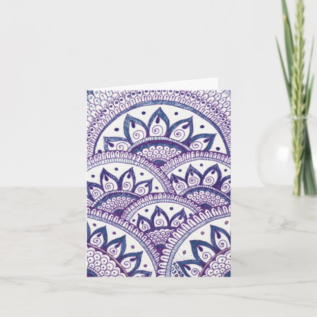 Tarjeta Felicidades Denim Blues Damask Mandala Hindú (Anverso)
