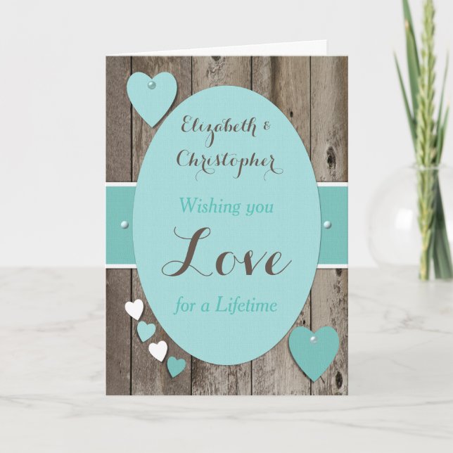 Tarjeta Felicidades Día de la boda rústica turquesa (Anverso)