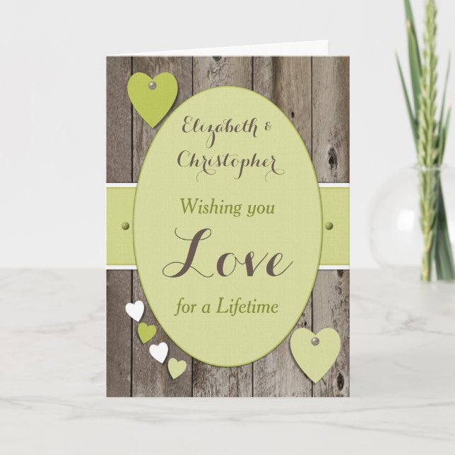 Tarjeta Felicidades Día de la Boda Rústica Verde (Anverso)