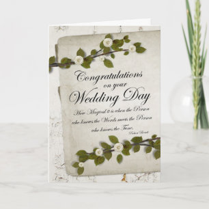 Tarjeta Felicidades en el Día de la Boda Floral Blanco