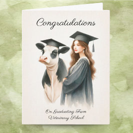Tarjeta Felicidades Escuela Veterinaria Vaca Y Graduado