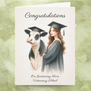 Tarjeta Felicidades Escuela Veterinaria Vaca Y Graduado