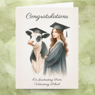 Tarjeta Felicidades Escuela Veterinaria Vaca Y Graduado