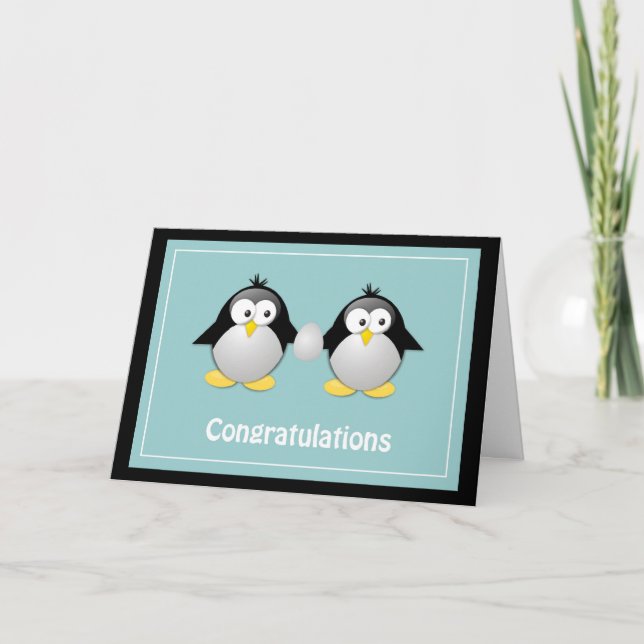 Tarjeta Felicidades, esperas un saludo de Pingüino (Anverso)