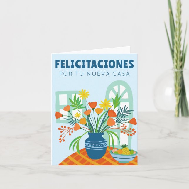 Tarjeta FELICIDADES FELICIDADES NUEVA VASO DE Flor EN CASA (Anverso)