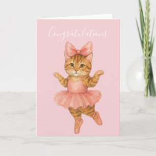 Tarjeta Felicidades Gato Bailarina Rosa