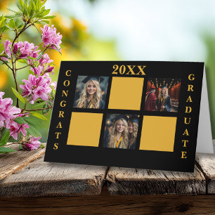 Tarjeta Felicidades Graduado 3 Collage de Fotos Negro Dive