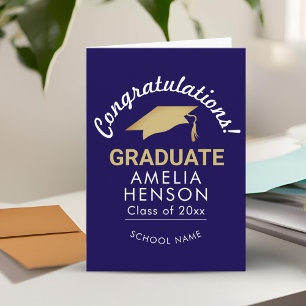 Tarjeta Felicidades Graduado Azul Toga de Graduación