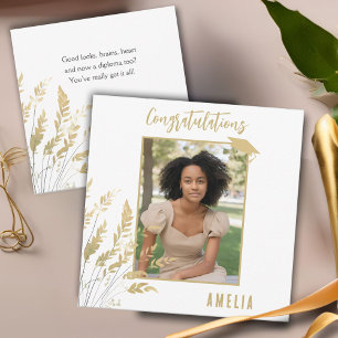 Tarjeta Felicidades Graduado Foto con Follaje Dorado