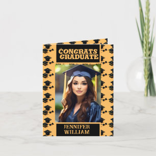 Tarjeta Felicidades Graduado foto en negro y amarillo de G