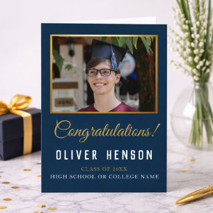 Tarjeta Felicidades Graduado Foto Graduación Azul