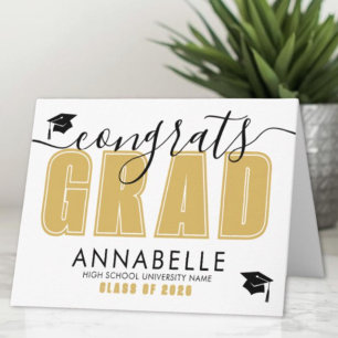Tarjeta Felicidades Graduado Graduación Amarillo Dorado