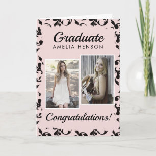 Tarjeta Felicidades graduado rococó rosa 2 fotos