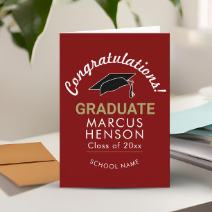 Tarjeta Felicidades Graduado Rojo Toga de Graduación