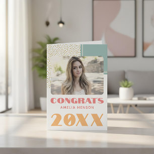 Tarjeta Felicidades Modernas Graduado Foto Dorado Brillo