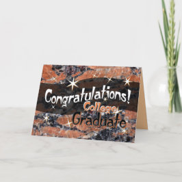 Tarjeta Felicidades Naranja de Graduado y Negro de la Escu