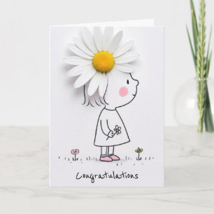 Tarjeta Felicidades Niña Con una Margarita Blanca