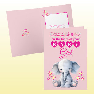 Tarjeta Felicidades niña elefante rosa