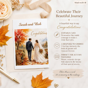 Tarjeta Felicidades Novia y Novio de Boda de Otoño